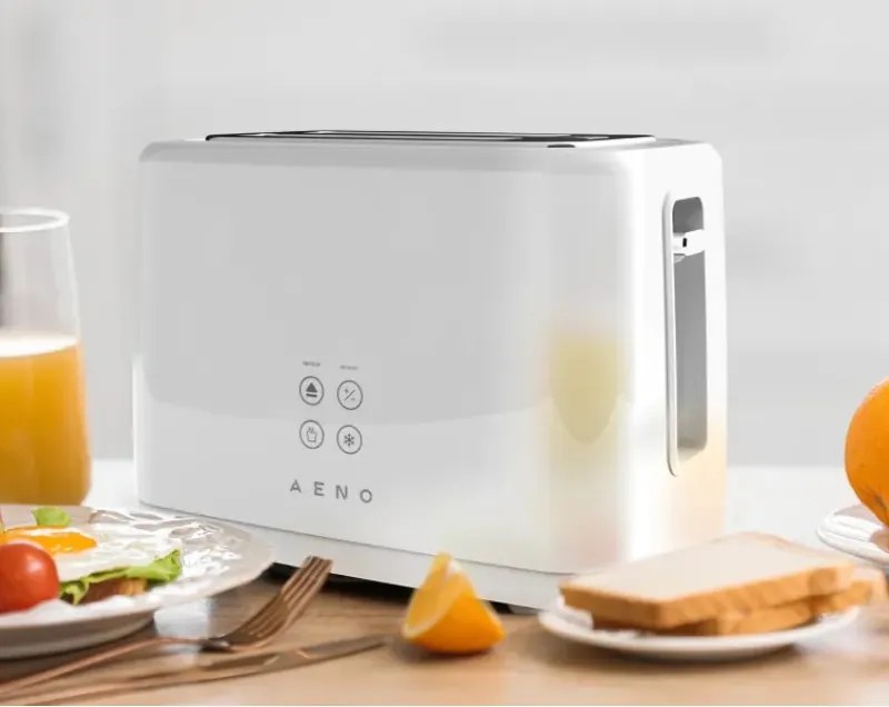 Prăjitor de pâine AENO ATS0002W, 930 W, 7 trepte, comandă tactilă, temporizator invers, protecție împotriva blocării, silențios, alb