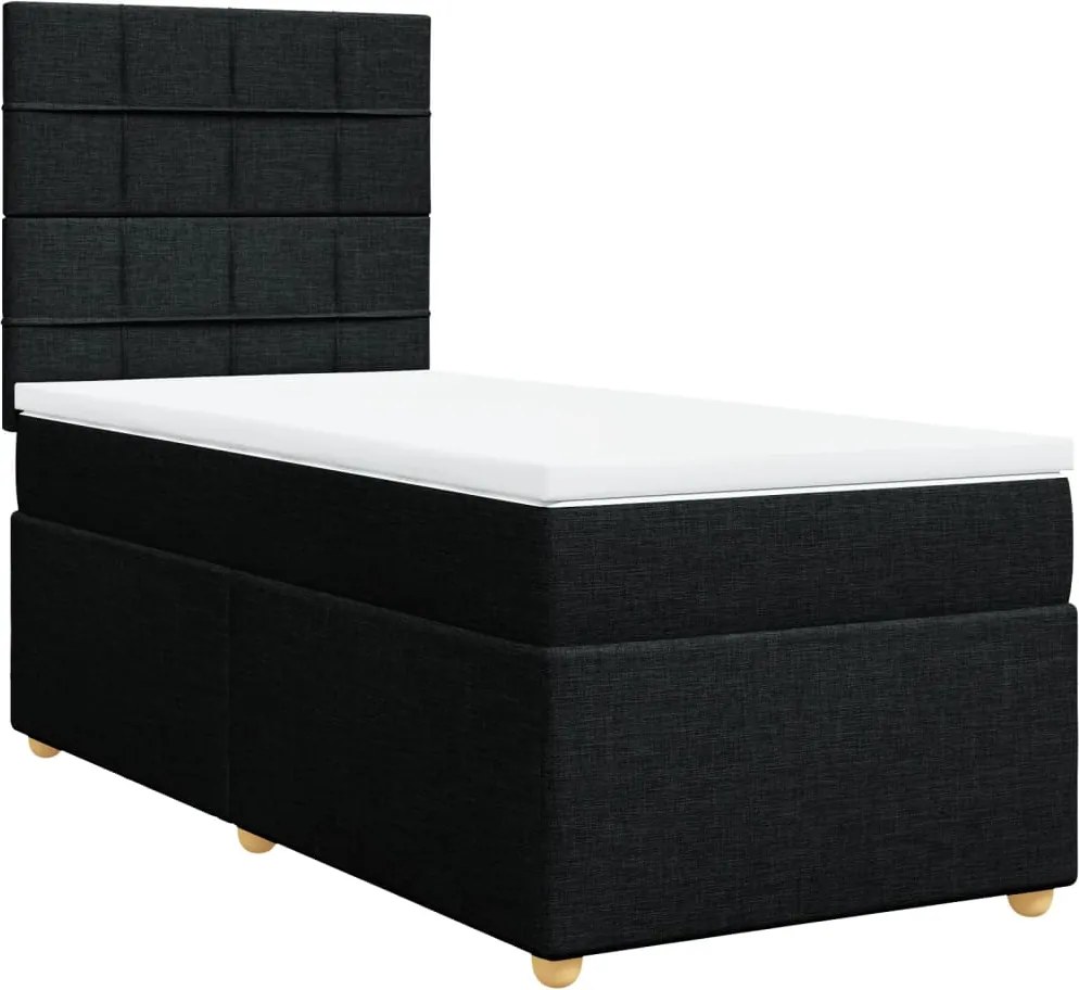 vidaXL Pat box spring cu saltea, negru, 90x190 cm, textil