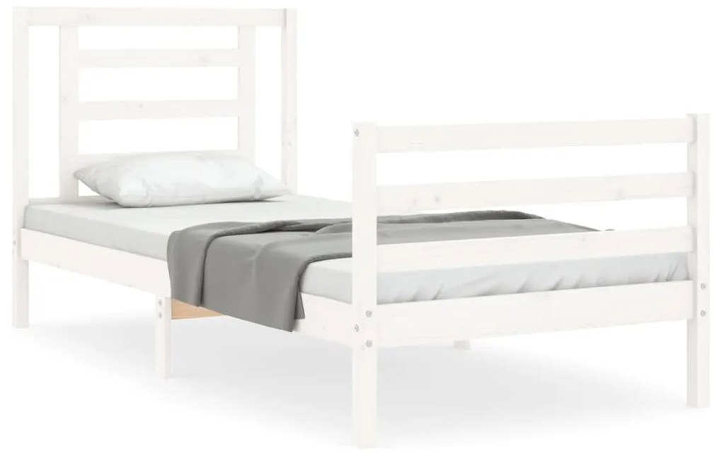 3194667 vidaXL Cadru de pat cu tăblie single, alb, lemn masiv