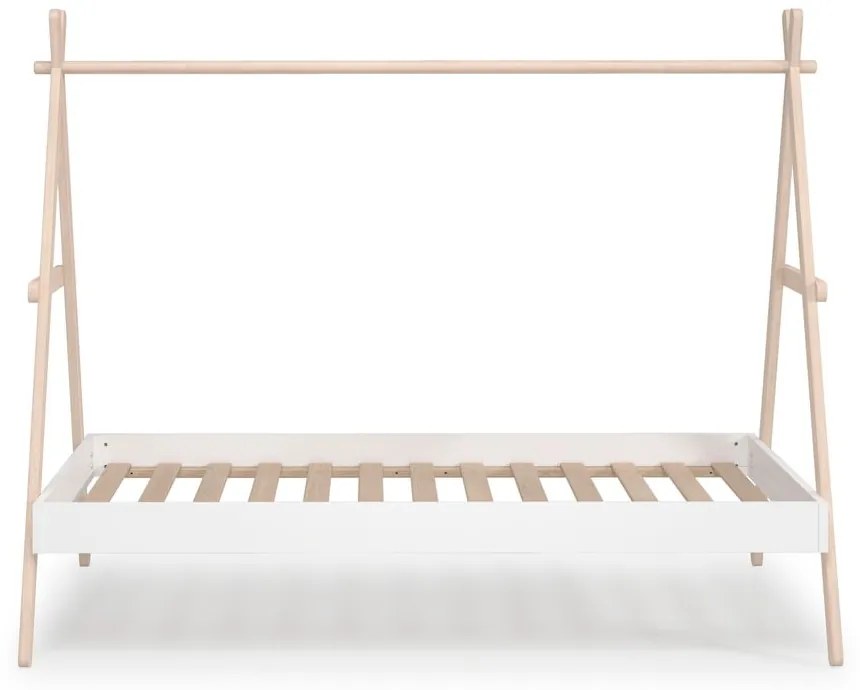 Pat pentru copii alb/natural de tip casă din lemn masiv de pin 90x200 cm Trufa – Marckeric