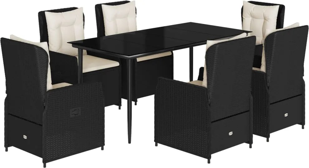 vidaXL Set mobilier de grădină cu perne, 7 piese, negru, poliratan
