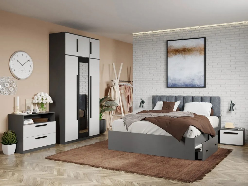 Set mobila dormitor complet Alb/Gri antracit Oasis C05