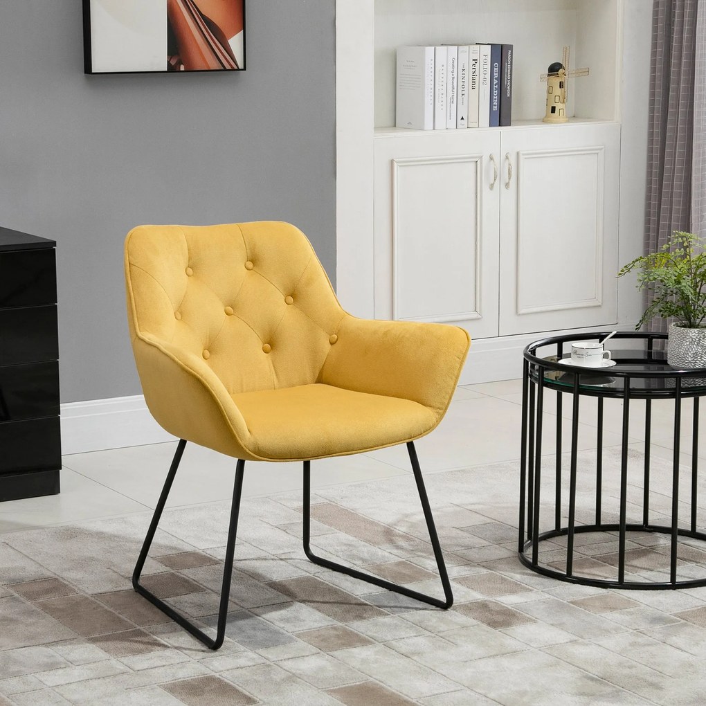 Scaun capitonat HOMCOM, cu Invelis cu textura de Catifea si Baza, Fotoliu pentru Casa si Birou 70x66.5x82cm Galben | Aosom RO