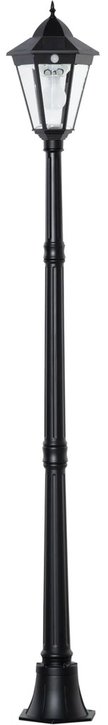 Outsunny Lampa de Gradina cu Celule Solare din Sticla Securizata, Iluminat Exterior 194 cm Inaltime, Lampa de Gradina cu 19 LED-uri 130 Lumen 3000K pentru Gradina, Decor Balcon, Negru | Aosom Romania