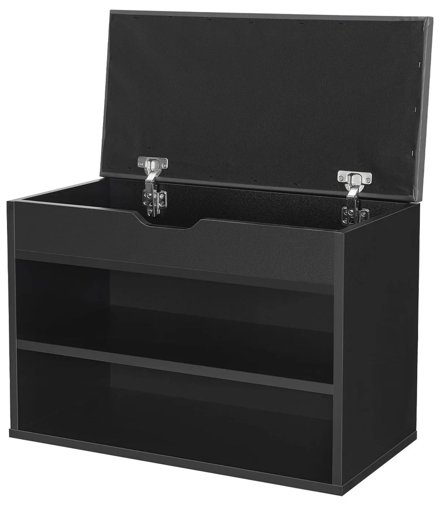 Suport pantofi cu capac rabatabil și șezut căptușit 60 x 30 x 44 cm negru