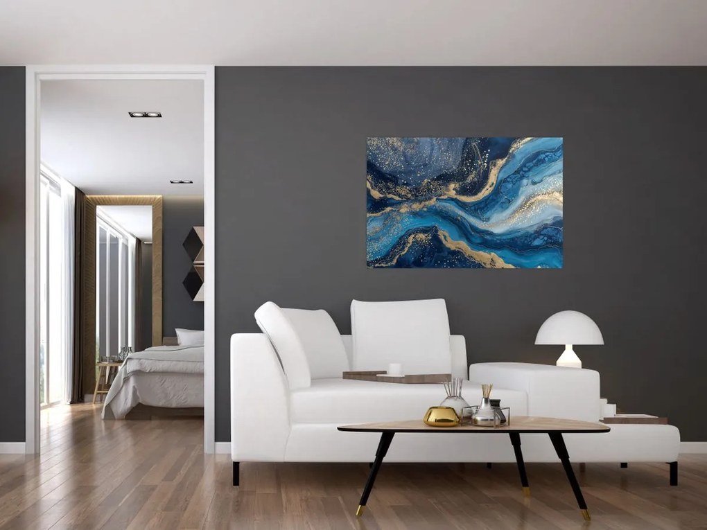 Tablou - Marmură abstractă albastru-aurie (90x60 cm)