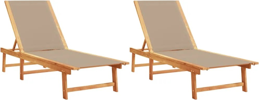 vidaXL Șezlonguri, 2 buc., gri taupe, lemn masiv acacia și textilenă