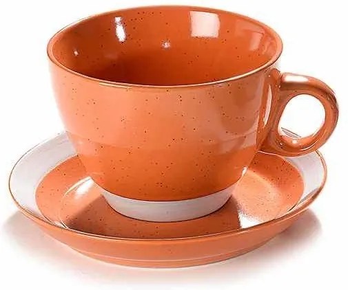 Ceasca cu farfurioara ceramica portocalie 10 cm x 7 h, 260 ml