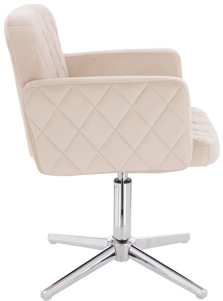 HR802CROSS Scaun Crem din Catifea cu Bază Cromata