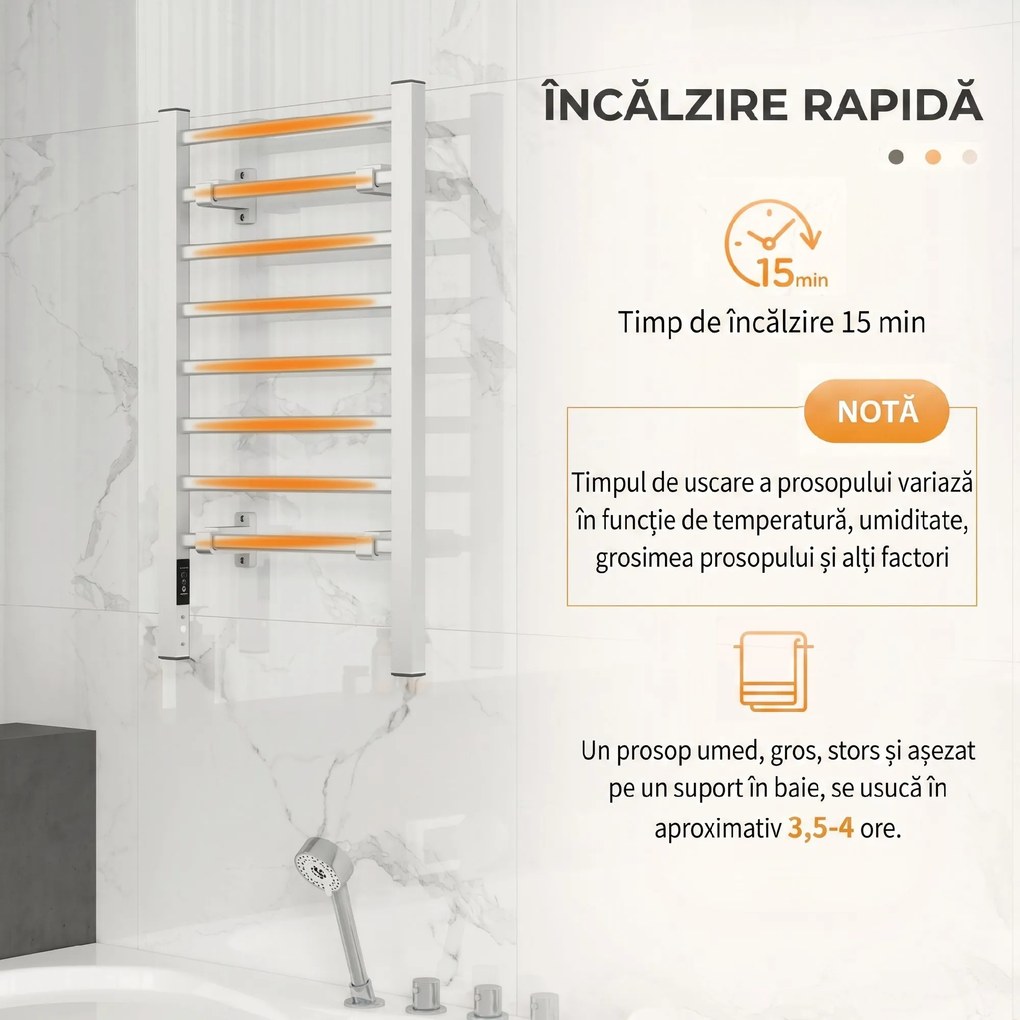 HOMCOM Uscător Electric de Prosoape pentru Perete sau Podea cu Timer și 8 Bare 53x35x90 cm Negru | Aosom Romania