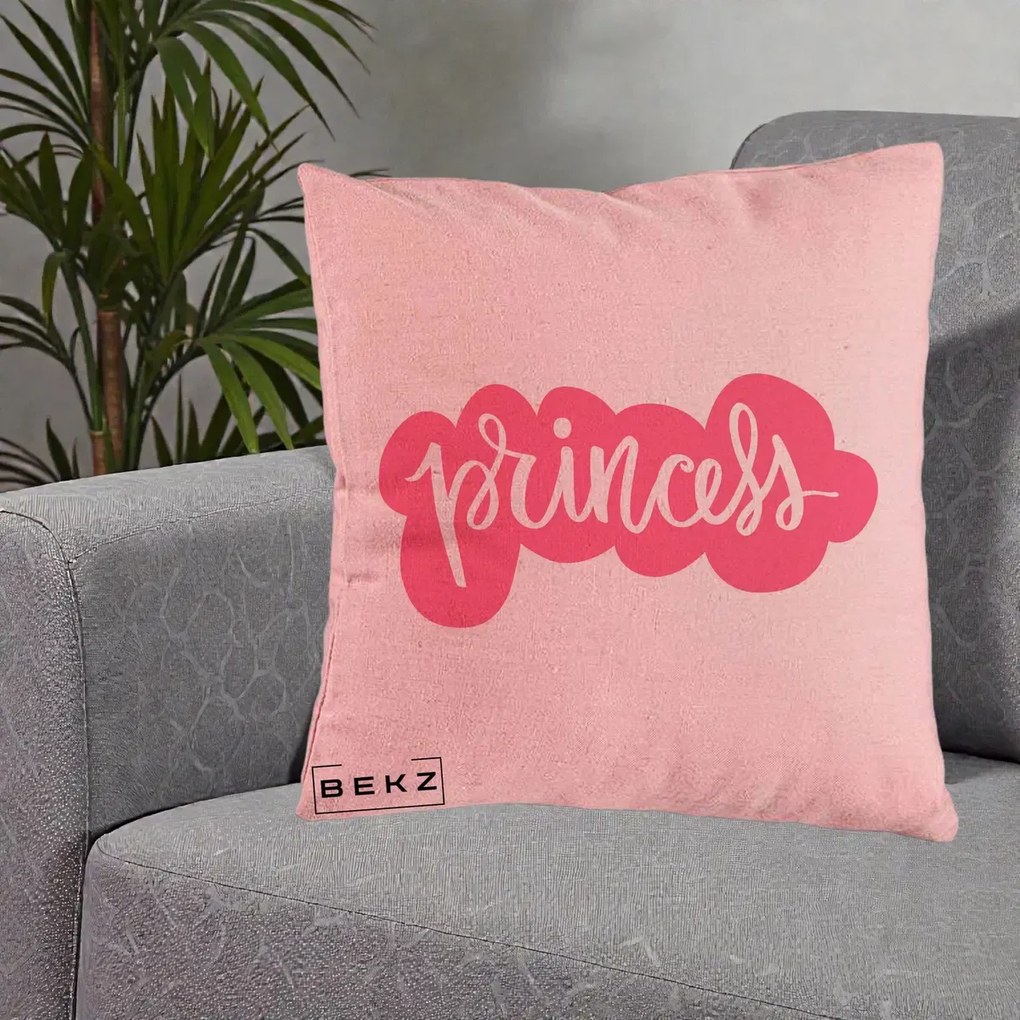 Perna Decorativa Princess Text Roz, 40x40 cm, Roz, Husa Detasabila, Perna Inclusa, BEKZ®