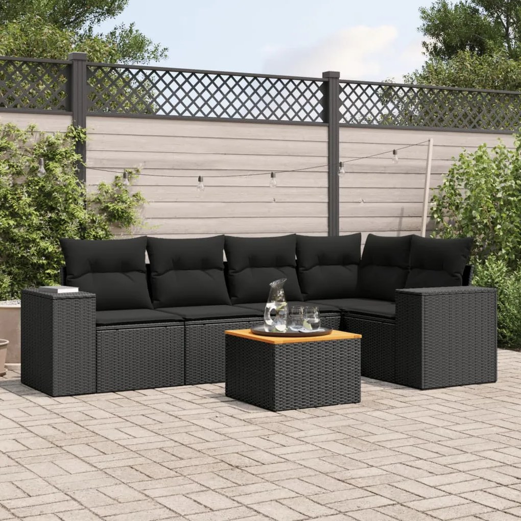 vidaXL Set mobilier de grădină cu perne, 6 piese, negru, poliratan