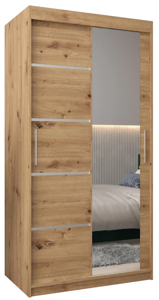 Dulap de haine 100 cm cu oglindă Verika 2 100 (stejar artisan). 1063756