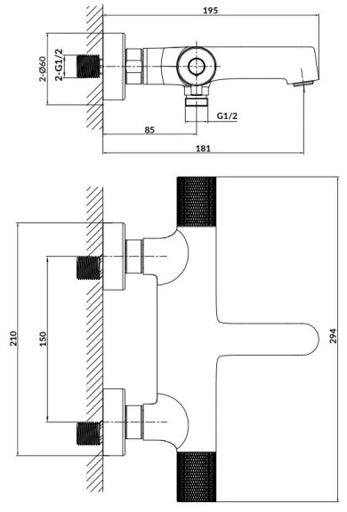 Cersanit S951-566 - Baterie termostatica cadă ZEN negru