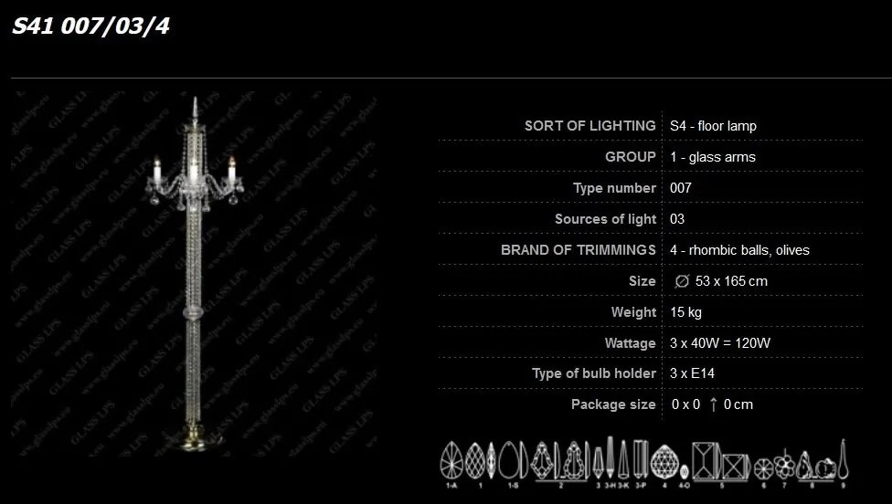 Lampadar 3 brate cristal Bohemia S41 007/03/4