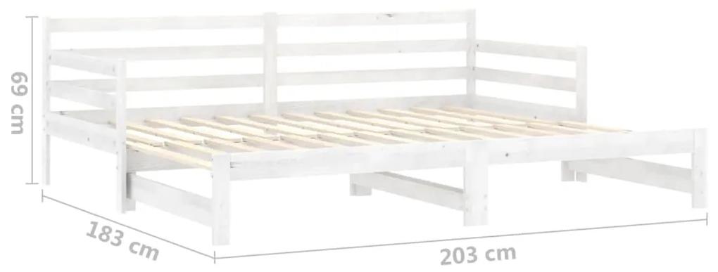 Pat extensibil de zi, 2x(90x200) cm, alb, lemn masiv de pin Alb