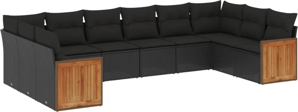 vidaXL Set canapele de grădină cu perne, 10 piese, negru, poliratan