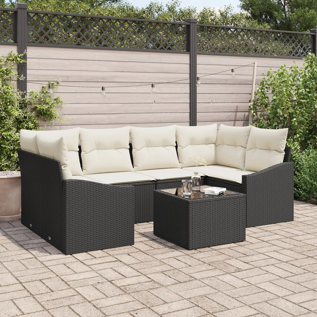 vidaXL Set de 7 Piese de Sofa de Grădină cu Perne Ratan Negru Poli