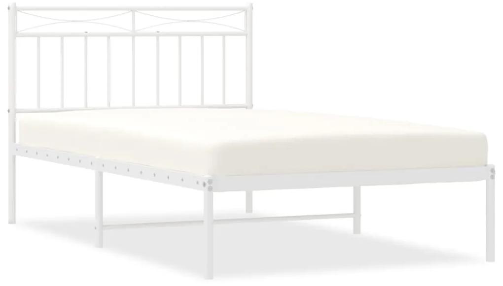 373735 vidaXL Cadru de pat din metal cu tăblie, alb, 100x200 cm