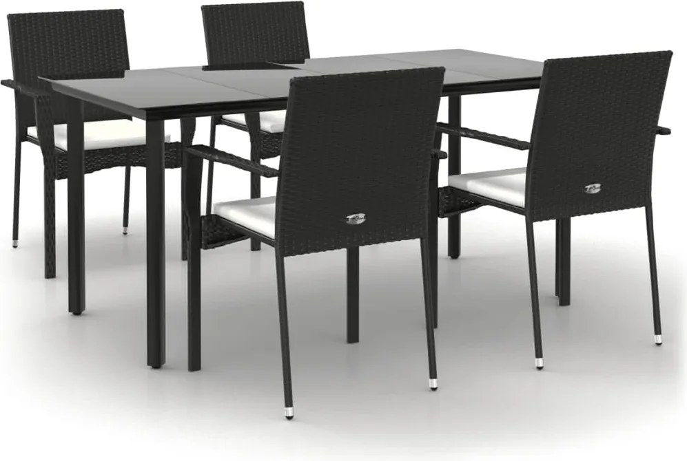 vidaXL Set mobilier de grădină cu perne, 5 piese, negru, poliratan