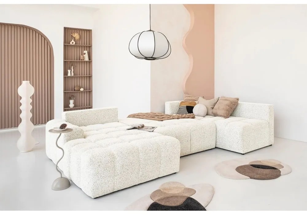 Colțar modular crem extensibil/cu spațiu de depozitare (cu colț pe partea dreaptă) Lulu – Miuform