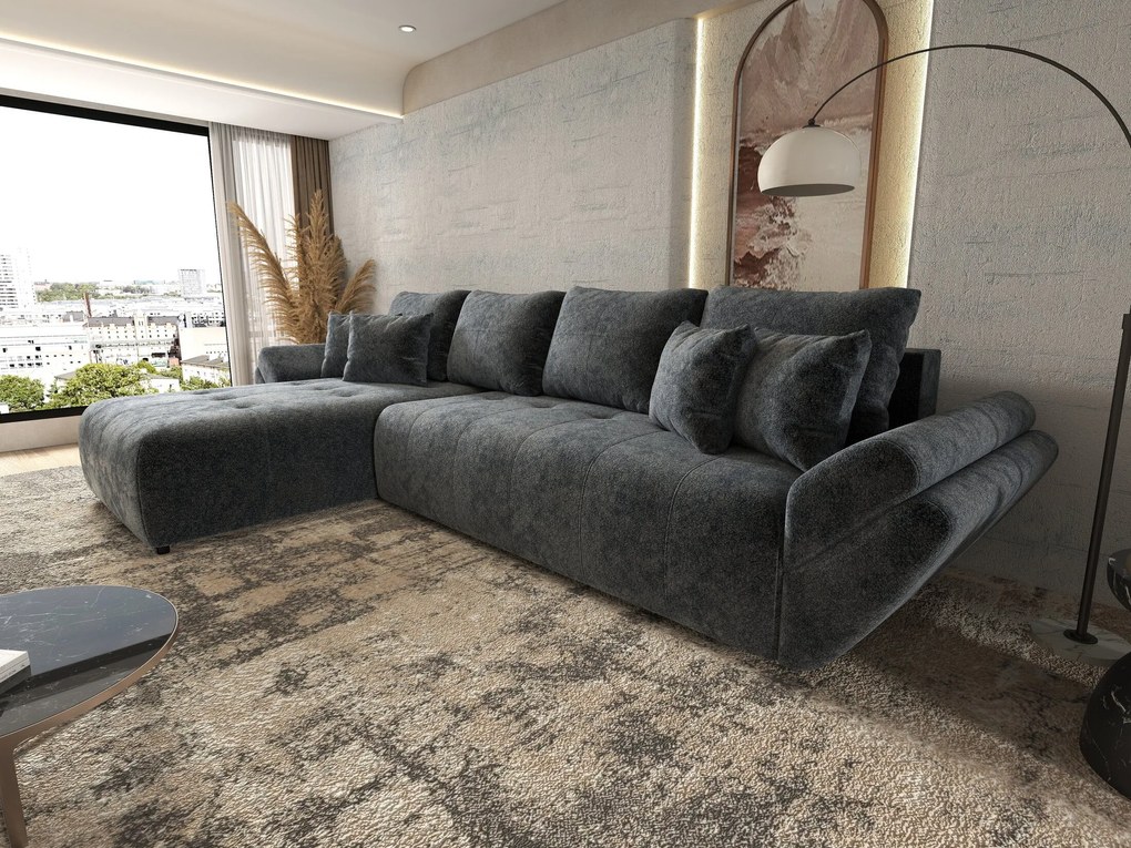 Colțar extensibil dumonde cu ladă de depozitare si sezut confortabil din spuma high-density, Berlin XL Euphoria Graphite 350x185 cm