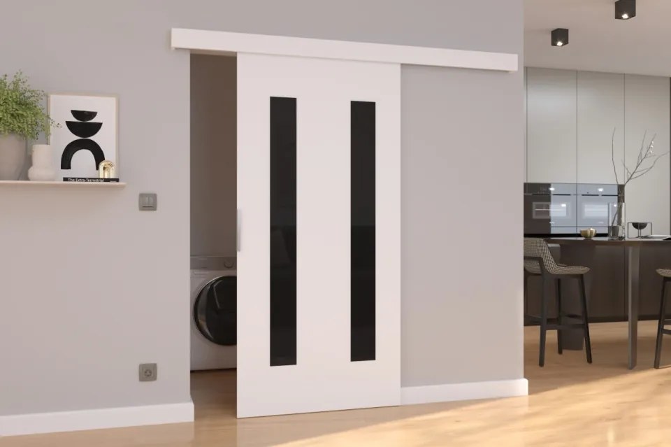 Ușă glisantă HERS (Latime: 86 cm, Culoare: Sonoma /Negru Lacobel)