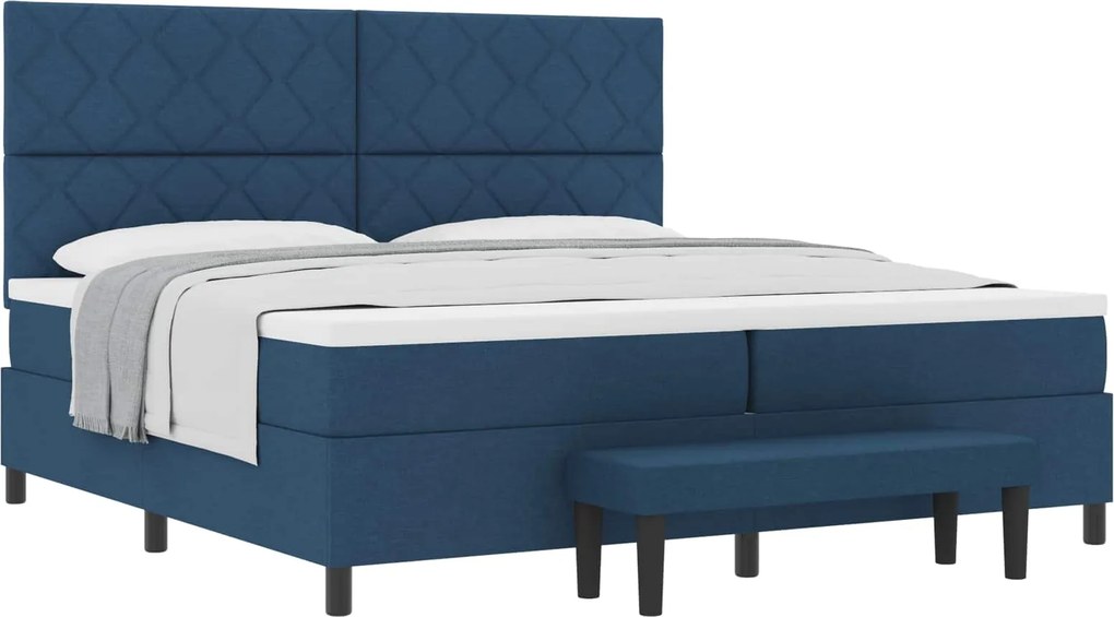 vidaXL Pat cu arcuri cu saltea albastru 200 x 200 cm țesătură