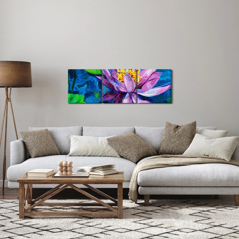 Tablou - Nufăr pe apă (cu ceas) (90x30 cm)