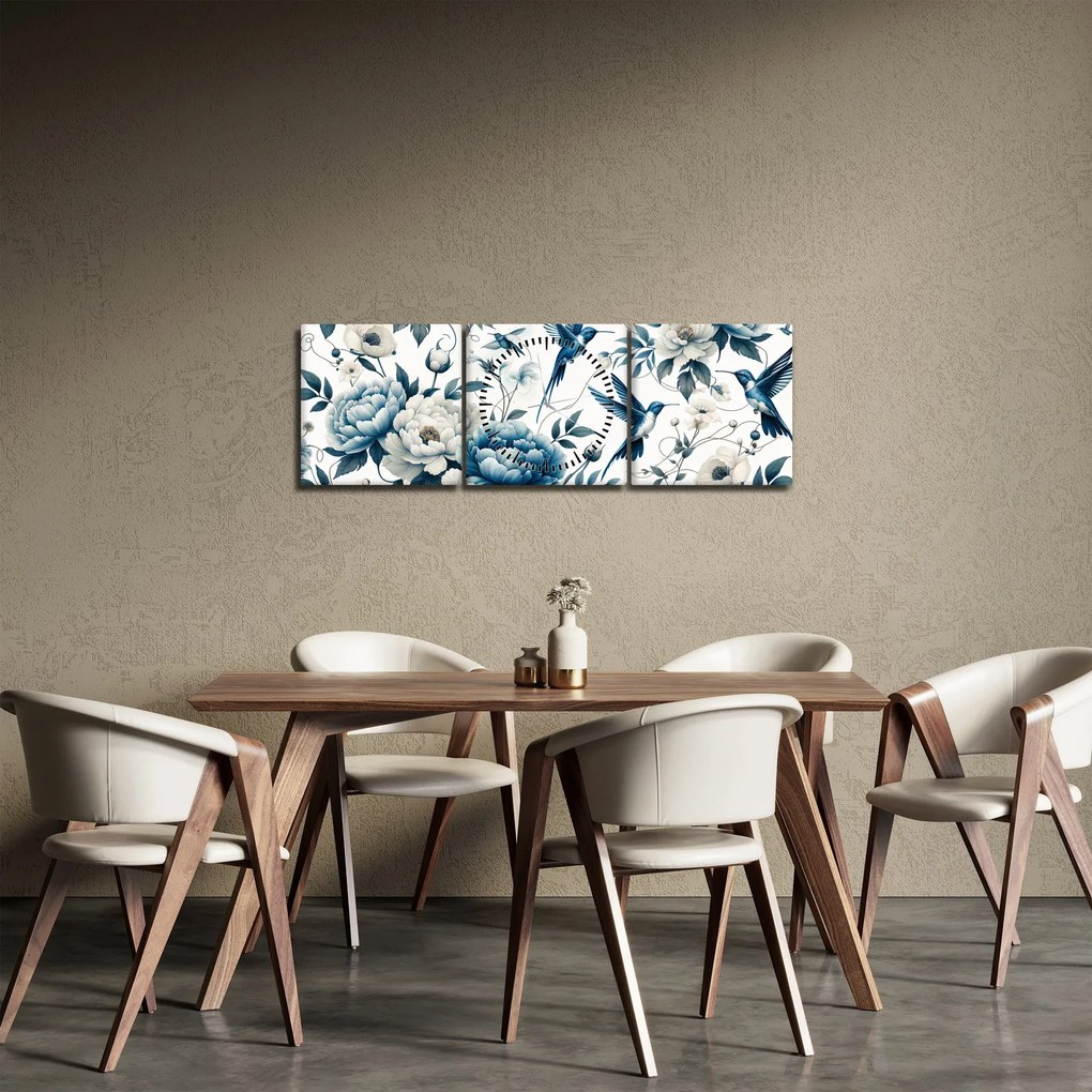 Tablou - Colibri cu flori (cu ceas) (90x30 cm)