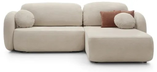 Canapea colțar extensibilă OLBIA, tip L, cu spațiu de depozitare, pe partea dreaptă, bej