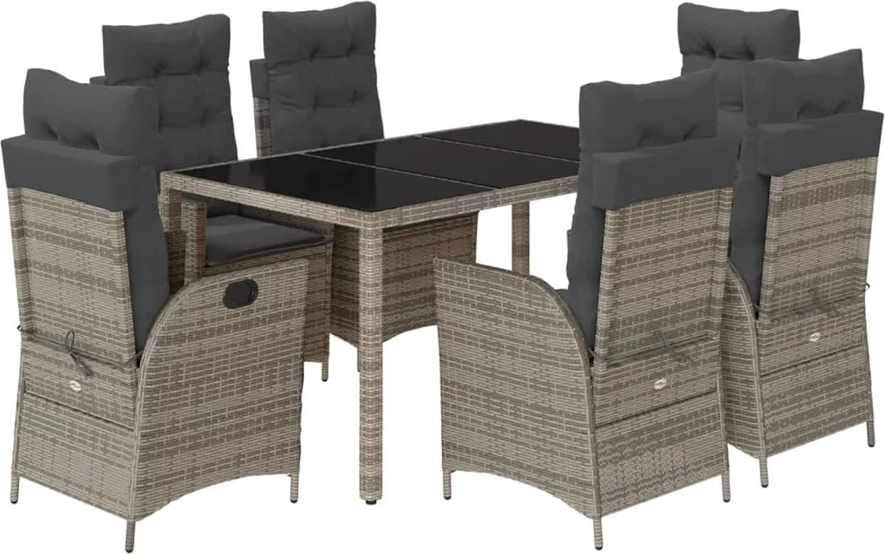 vidaXL Set mobilier de grădină cu perne, 7 piese, gri, poliratan