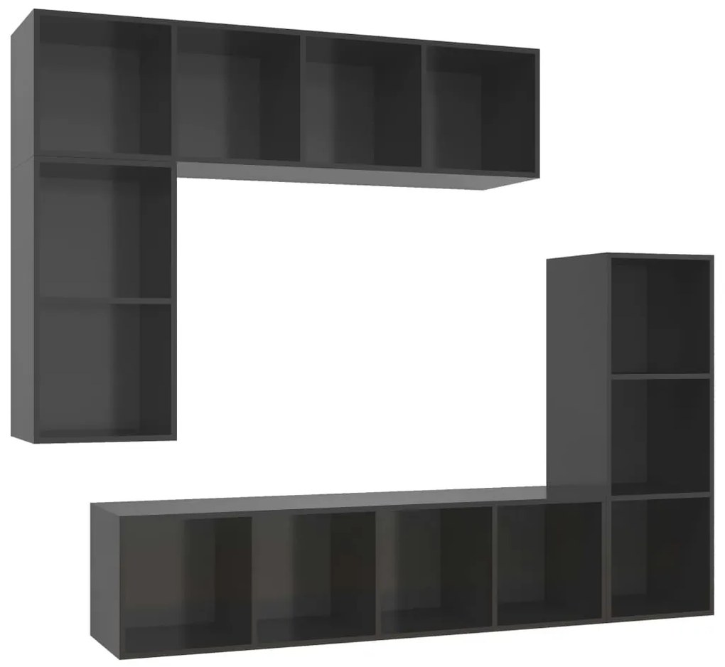 3079825 vidaXL Set de dulapuri TV, 4 piese, gri extralucios, lemn prelucrat
