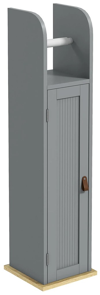 kleankin Dulap de baie suport hârtie igienică cu dulap și rafturi reglabile 20 x 20 x 80 cm gri | Aosom Romania