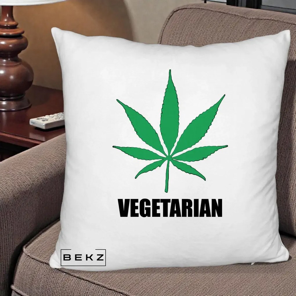 Perna Decorativa Vegetarian cu Frunza, 40x40 cm, Alb Pufos, Husa Detasabila, Perna Inclusa, BEKZ®