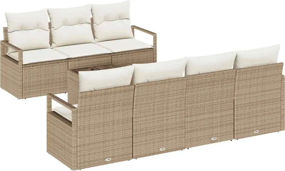 vidaXL Set de canapele pentru grădină cu pernă 8 pcs Bej și crem