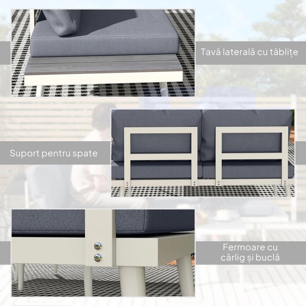 Outsunny Set Mobilier de Grădină din 3 Piese cu 2 Canapele cu Spătar Reglabil în 5 Poziții și Măsuță, 139x63x65 cm, Gri | Aosom Romania