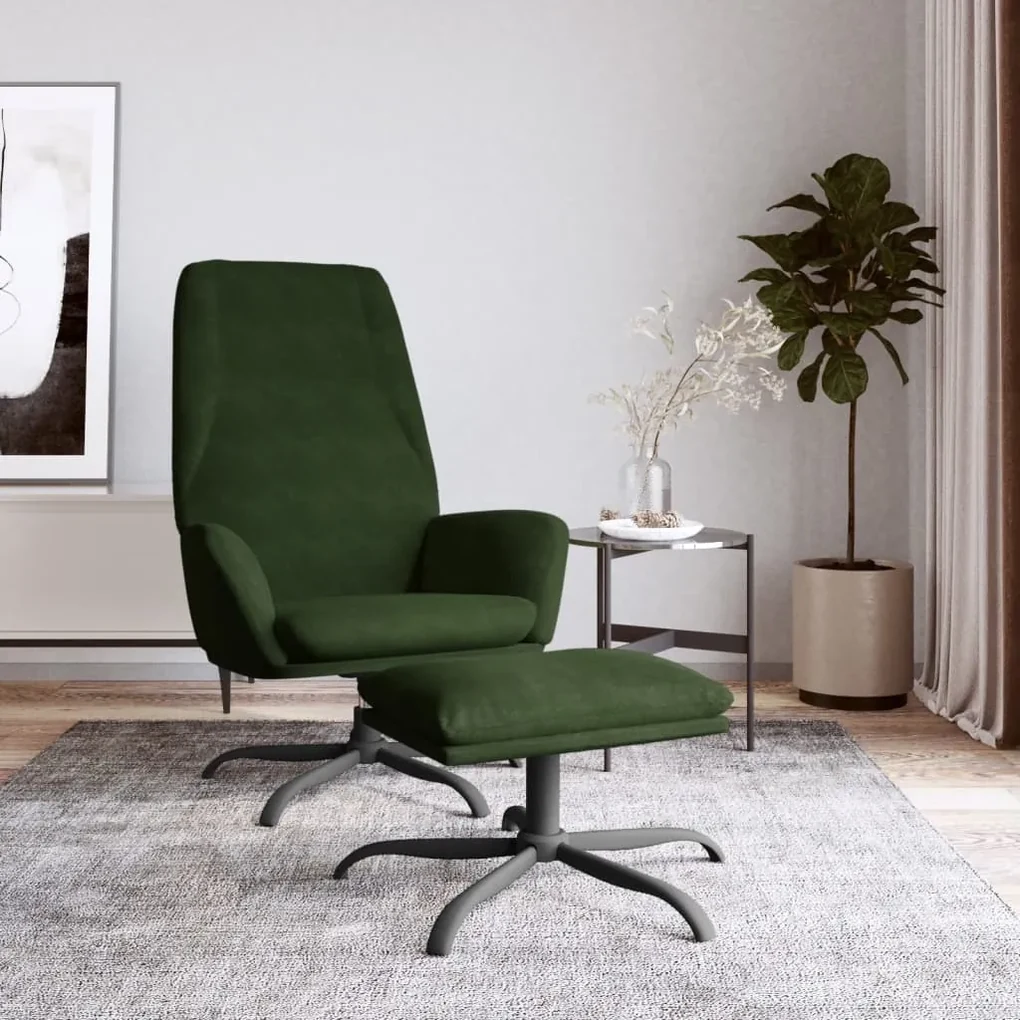 3097839 vidaXL Scaun de relaxare cu taburet, verde închis, catifea