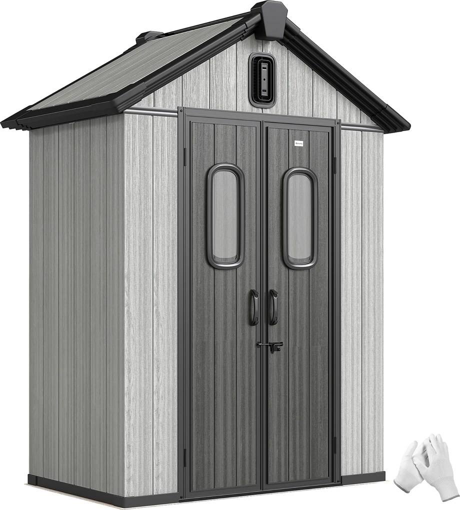 Outsunny Șură Grădină 160L x 98P x 217A cm, Plastic, Uși duble încuiabile, Gri | Aosom Romania