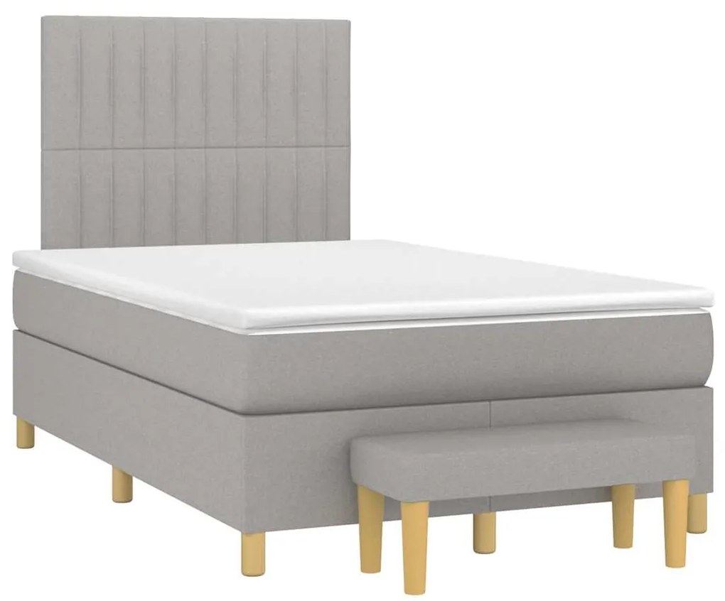 vidaXL Pat box spring cu saltea, gri deschis, 120x190 cm, textil