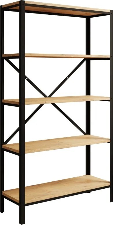 Raft metalic pentru carti, 80x146.8x30 cm, Rene, ADRK Furniture (Culoare: Negru / Alb Lucios)