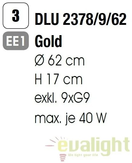 Plafoniera eleganta cristal K9 diam. 62cm Gloria DLU 2378/9/62 gold OR