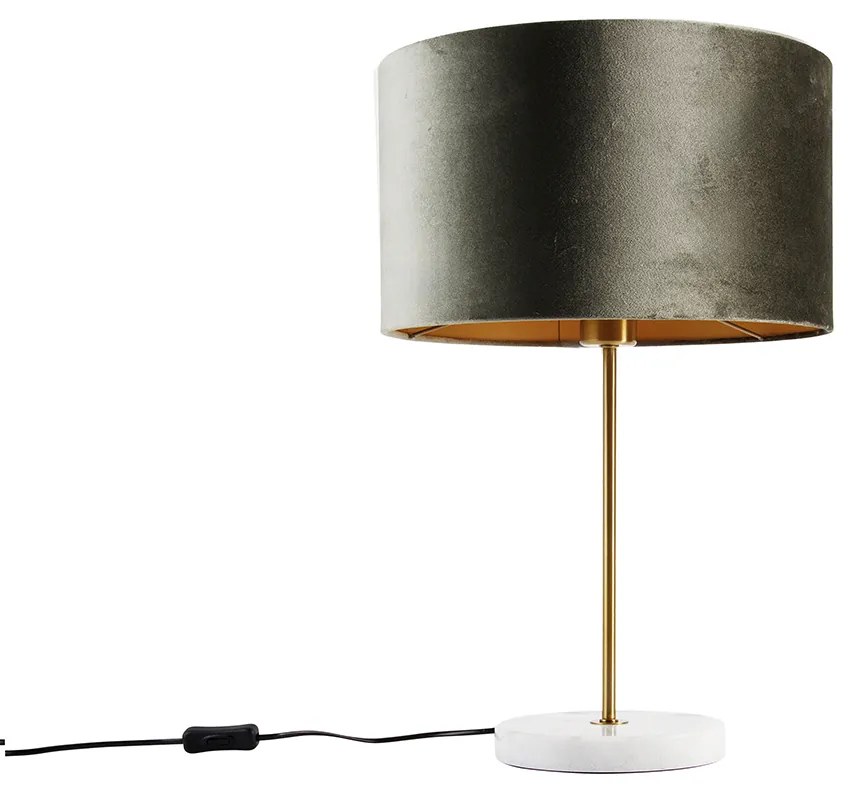 Lampă de masă alamă cu abajur de catifea verde 35cm - Kaso