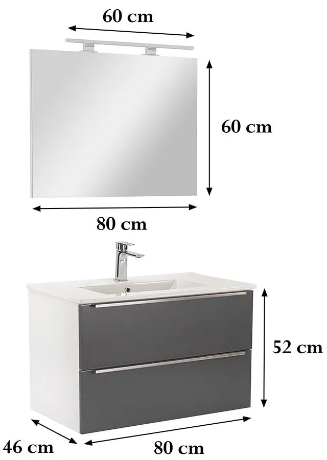 Mobilier complet de baie Vario Trim 80 alb-antracit