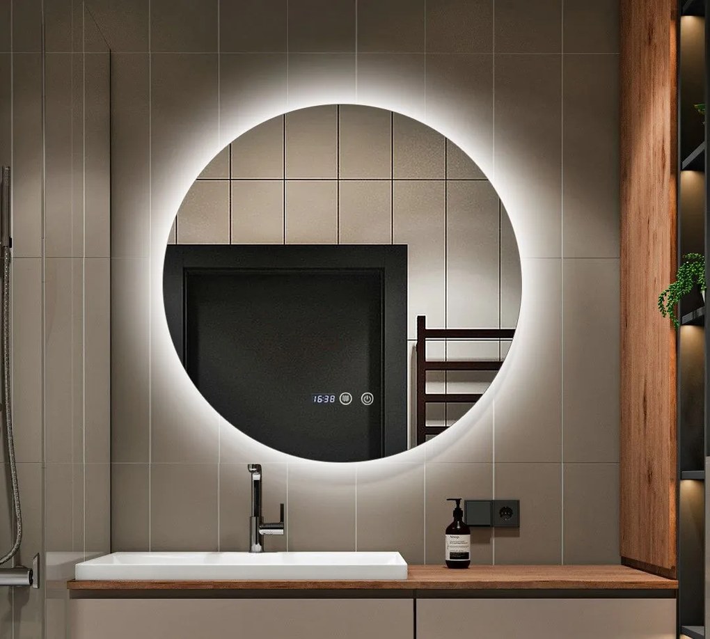 Oglindă Baie LED și Dezaburire Elit's Premium cu Senzor Touch, Lumina Rece, Caldă și Neutră, 70 cm, lumina ambientala spate