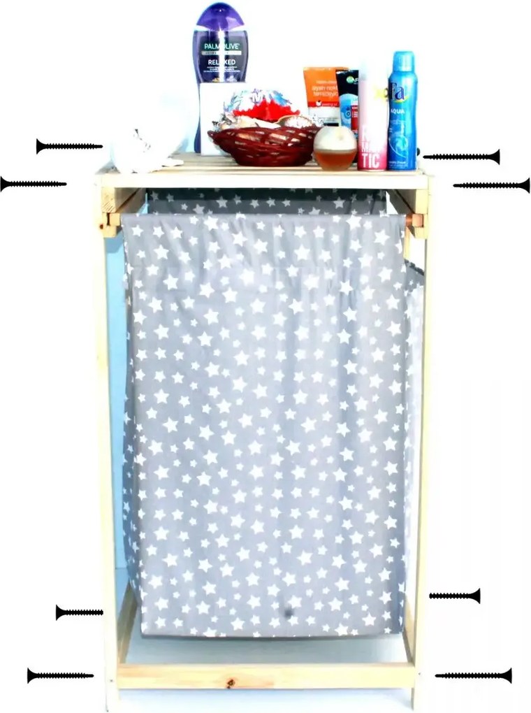 Cos de rufe din lemn cu un compariment textil Homs 50 x 44 x 85 cm