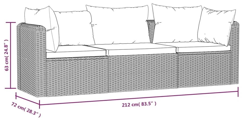Set mobilier de gradina cu perne, 3 piese, negru, poliratan 1, Canapea cu 3 locuri