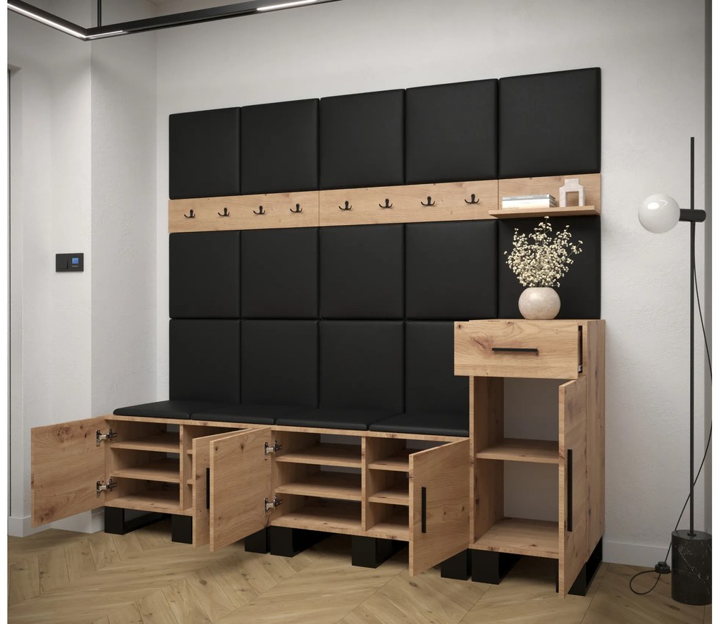 Set mobilier pentru hol Amanda 8 (Stejar artisan + verde). 1085922