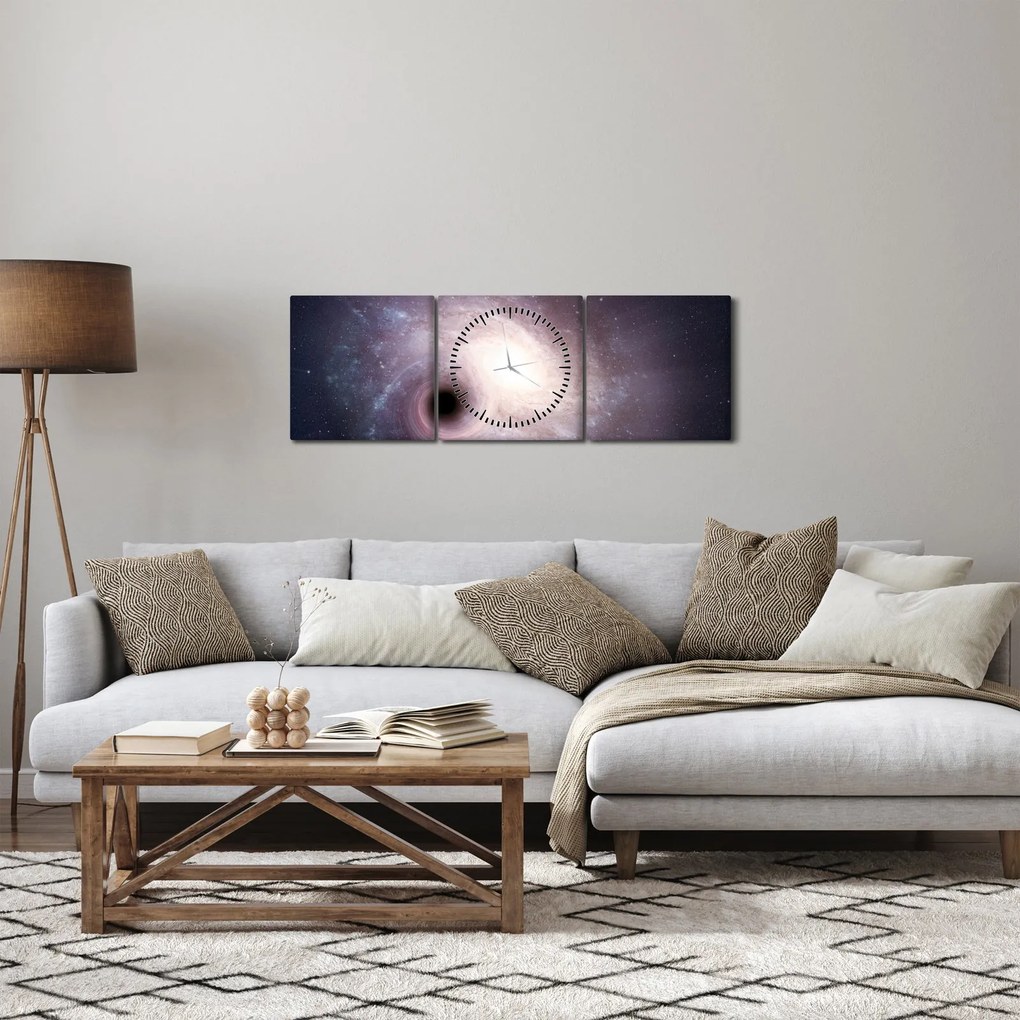 Tablou - Galaxii spiralate (cu ceas) (90x30 cm)