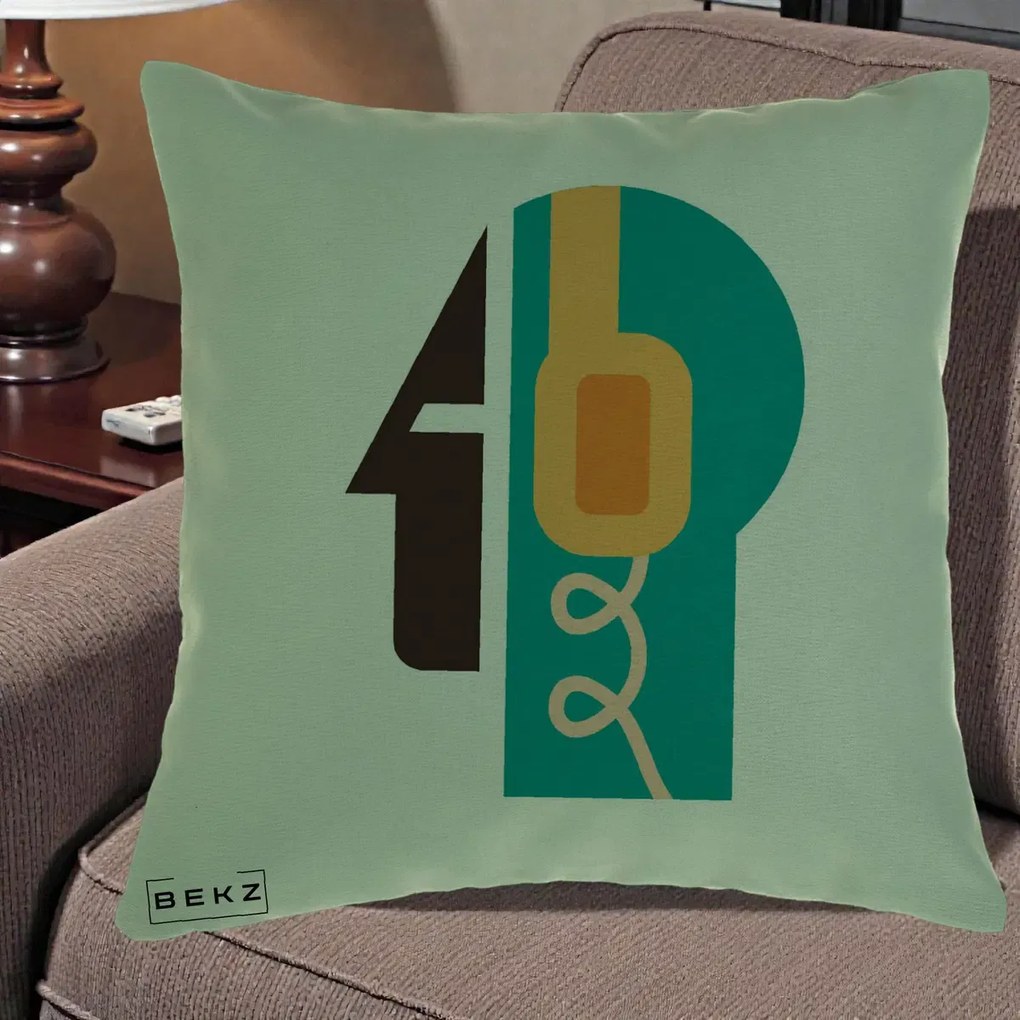Perna Personalizata Retro Casti Muzicale, 40x40 cm, Verde, Husa Detasabila, Perna Inclusa, BEKZ®